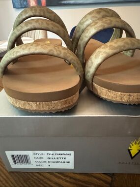 Volatile Brand Champagne Triple-Strap Cork Platform Sandals, 9 New